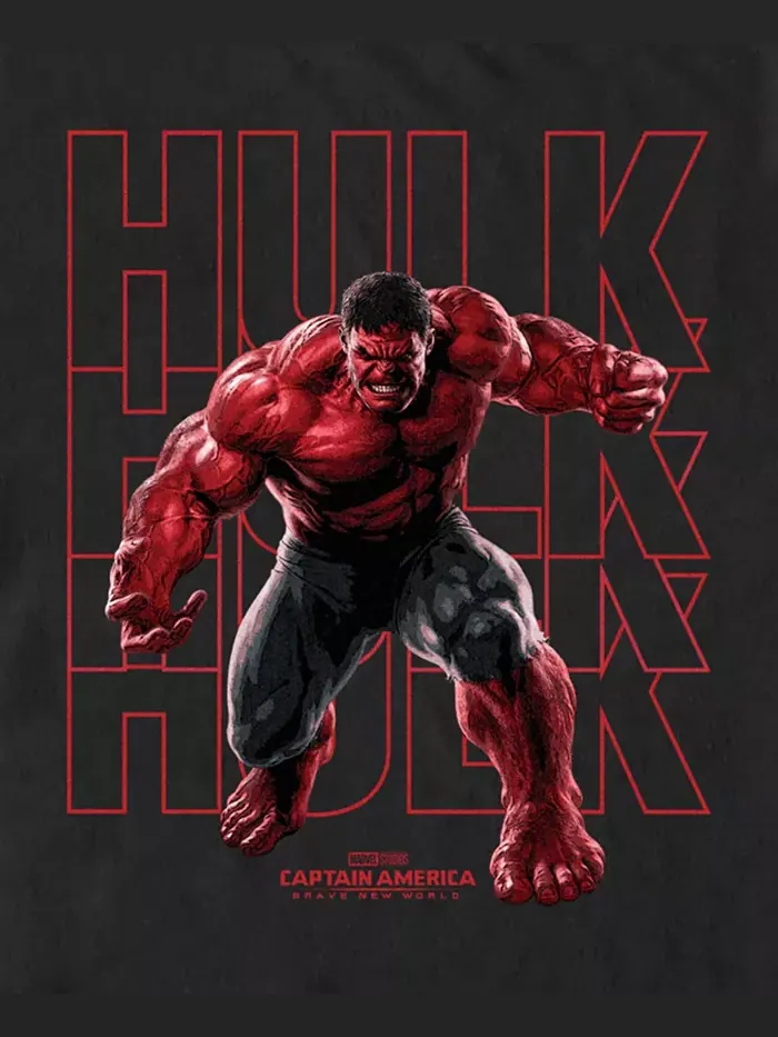 Мужская футболка с коротким рукавом Red Hulk Text Stack Marvel — изображение 3 из 3, черный
