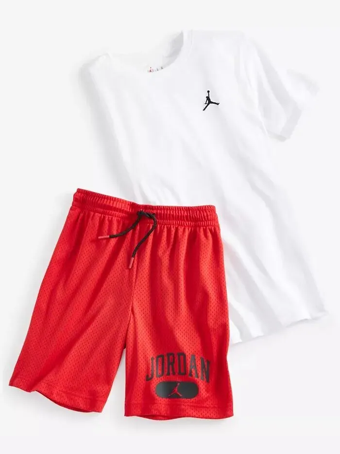 Футболка с вышивкой Big Boys Jumpman Air и шорты с сетчатым логотипом Jordan — изображение 4 из 4, белый