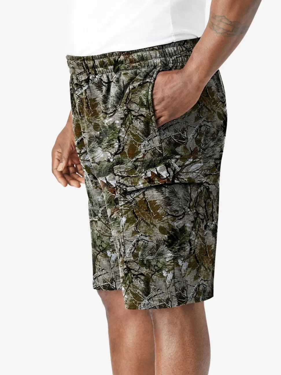 Большие и высокие флисовые шорты-карго 10 дюймов KingSize, Woods Camo — изображение 2 из 3
