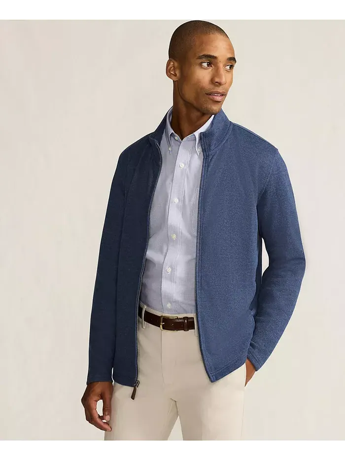 Мужской кардиган Bedford Rib на молнии Lands' End — изображение 4 из 4, синий