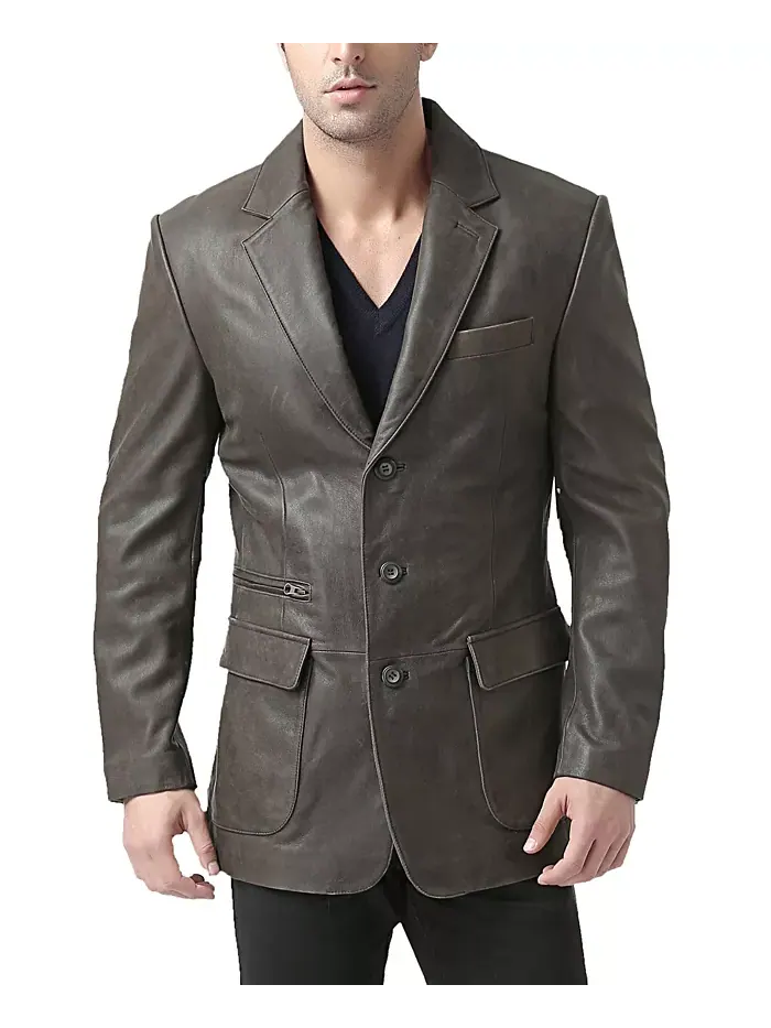 Мужской пиджак Mark Three-Button из состаренной кожи Bgsd