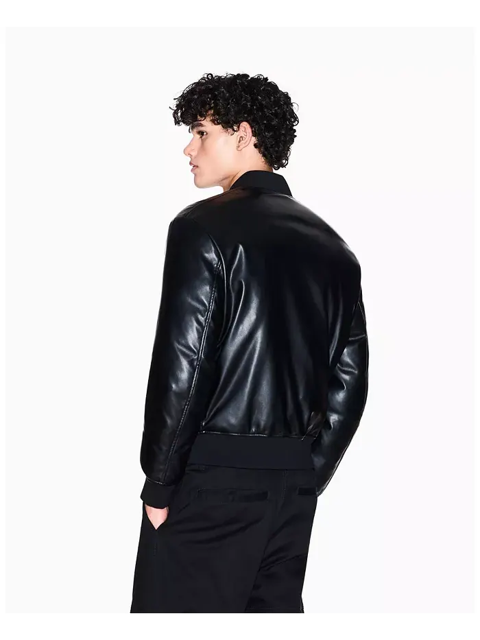 Мужская куртка-бомбер из искусственной кожи A|X Armani Exchange — изображение 3 из 5, черный