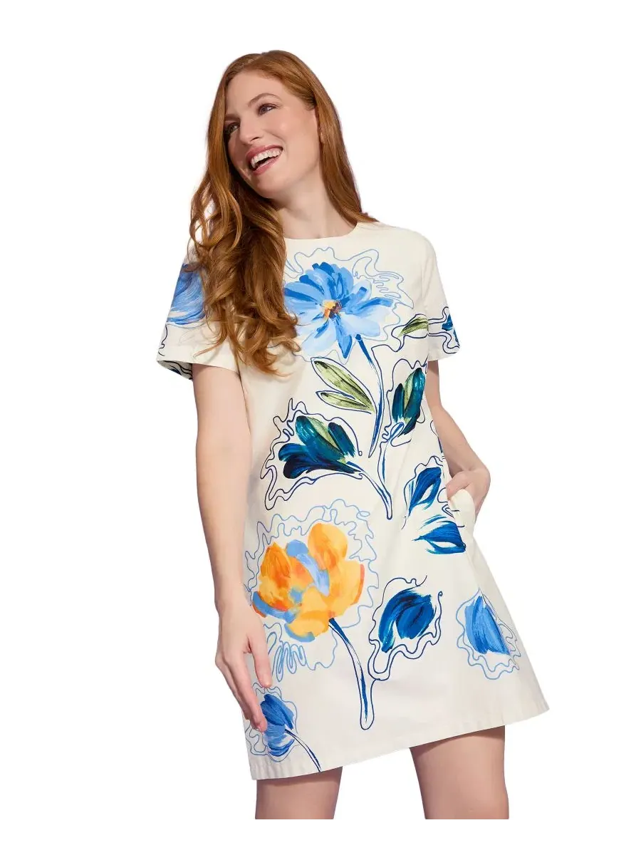 Женское короткое платье с круглым вырезом и короткими рукавами Maggy London — изображение 2 из 6, слоновая кость/синий