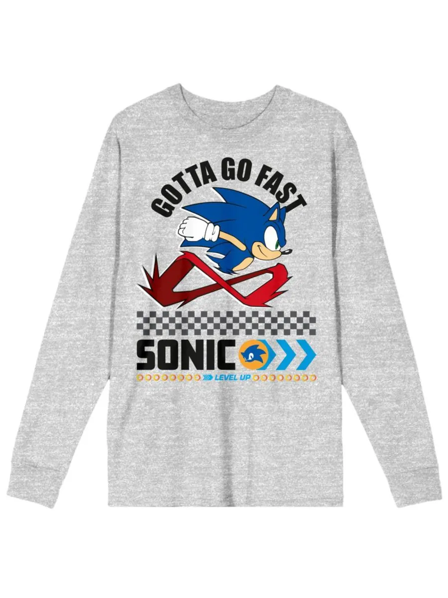 Мужская современная футболка с длинным рукавом и круглым вырезом Gotta Go Fast в спортивном стиле — серый