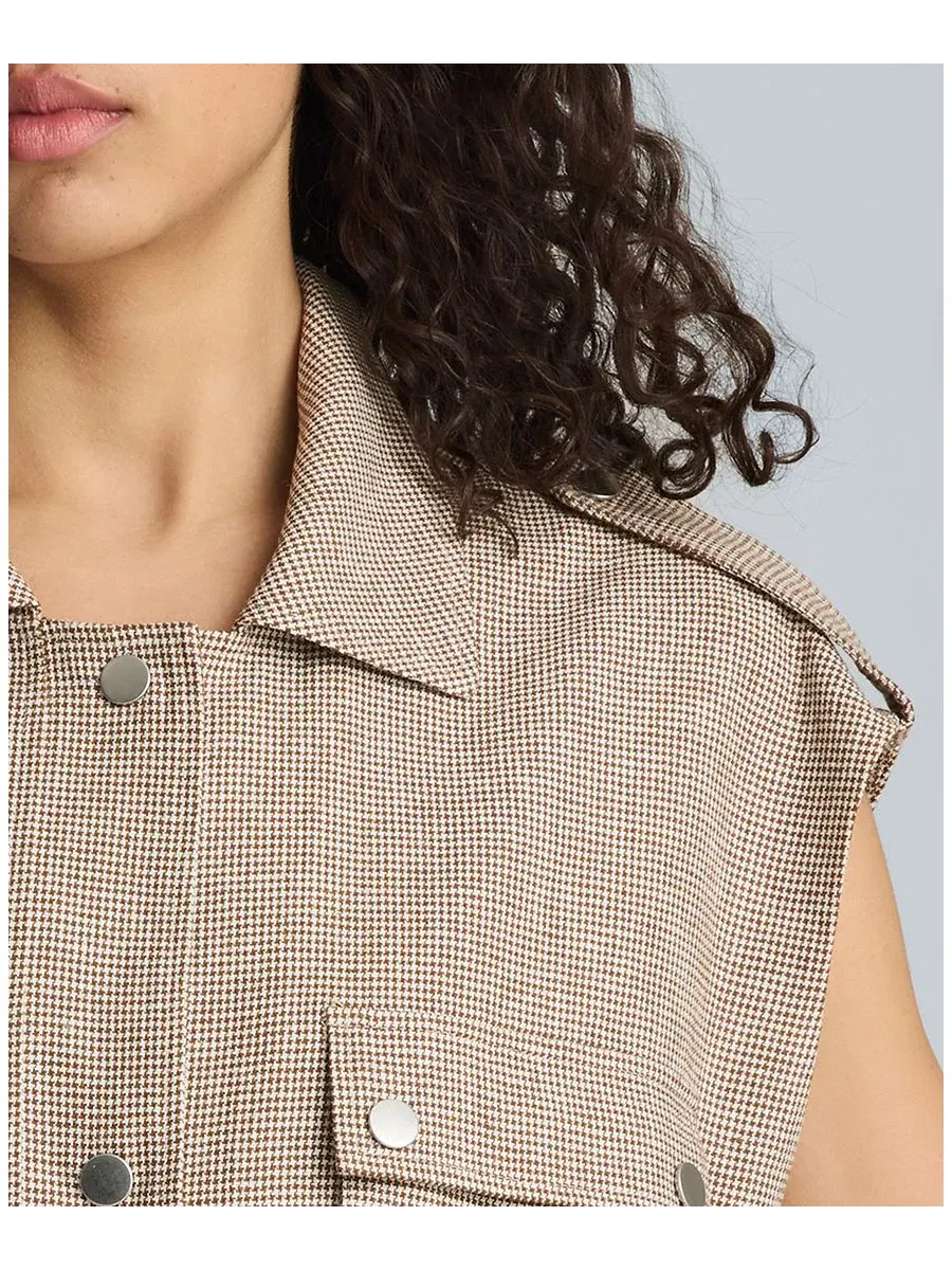 Женский жилет из льняной смеси, свободный крой, с узором «гусиная лапка» Kenneth Cole — изображение 6 из 7, коричневый/белый