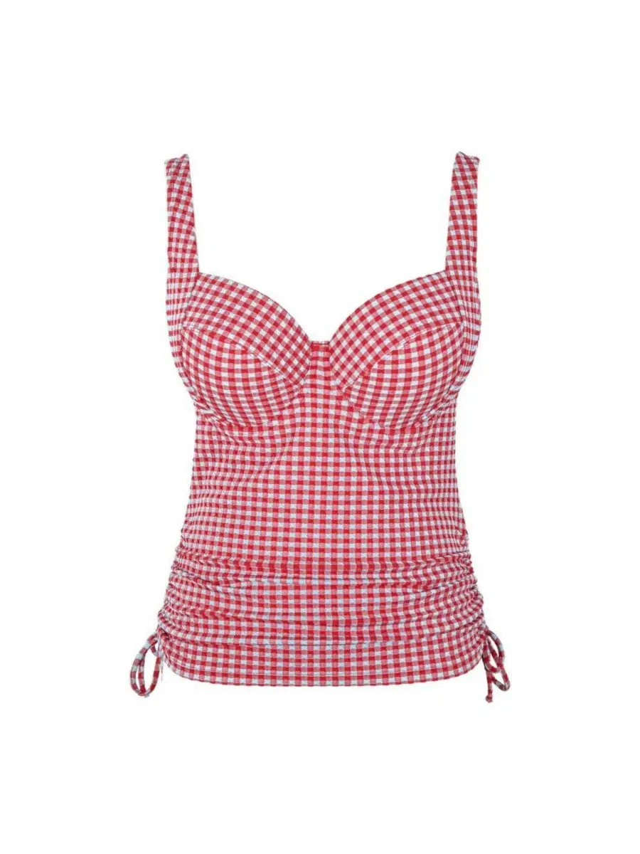 Танкини-бра с эффектным декольте, с принтом в клетку, Iris Panache Lingerie — изображение 3 из 4, красный