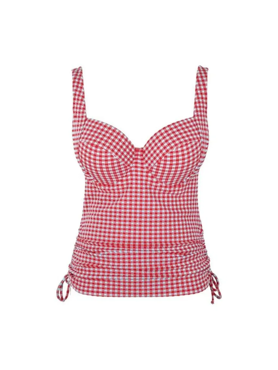 Танкини-бра с эффектным декольте, с принтом в клетку, Iris Panache Lingerie — изображение 4 из 4, красный