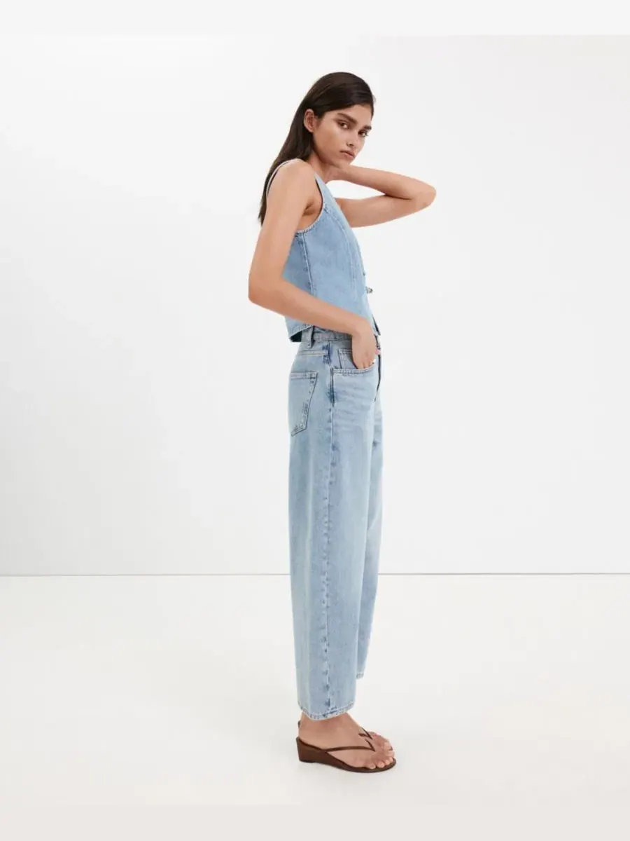 Джинсы с баллон-кроем и укороченной длиной Balloon Crop Jeans MANGO — изображение 2 из 8, синий