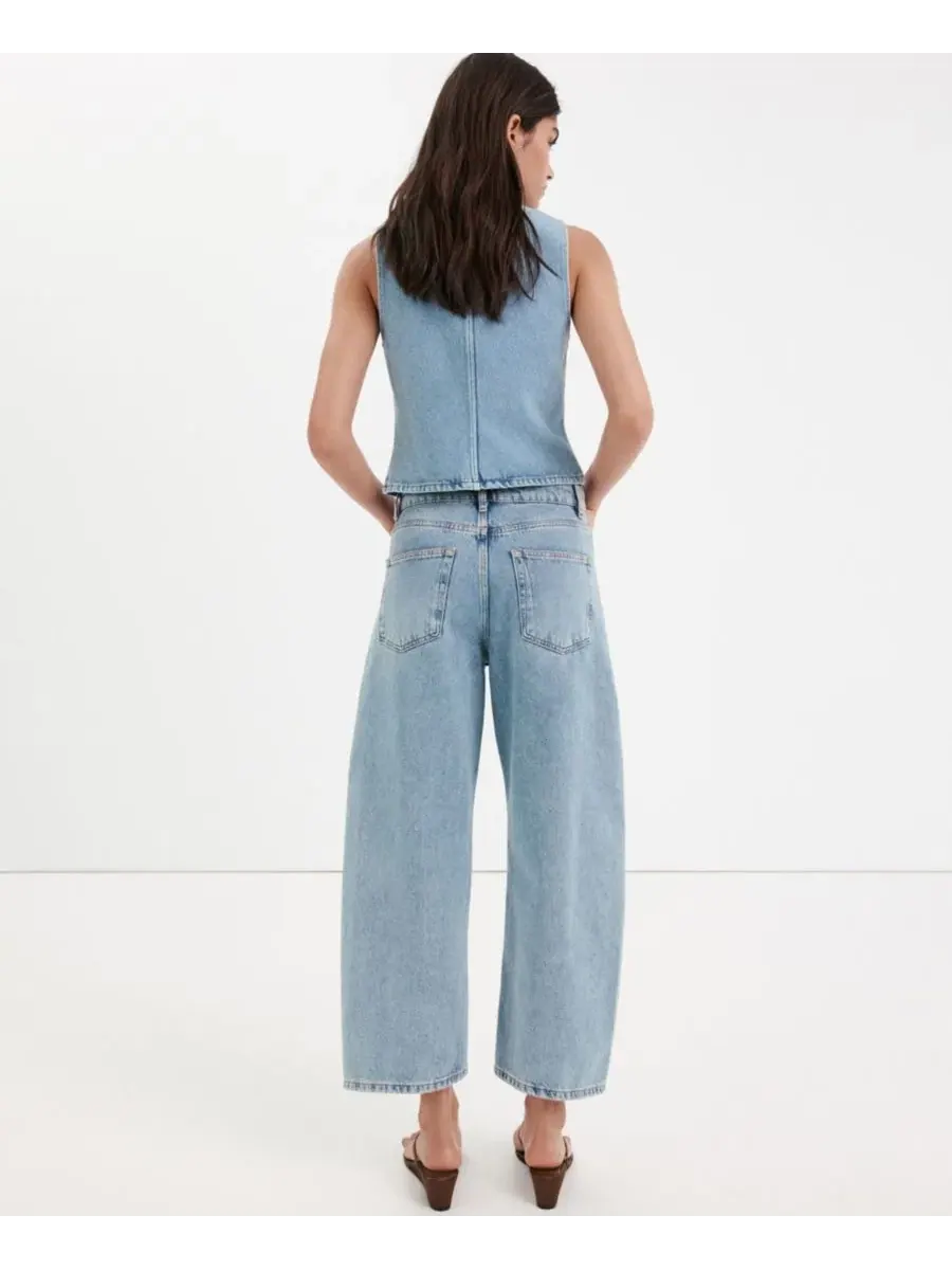 Джинсы с баллон-кроем и укороченной длиной Balloon Crop Jeans MANGO — изображение 3 из 8, синий