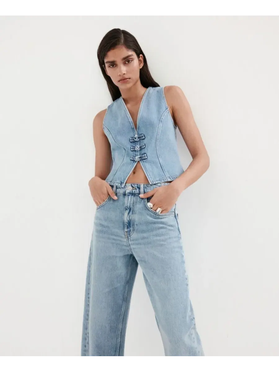 Джинсы с баллон-кроем и укороченной длиной Balloon Crop Jeans MANGO — изображение 4 из 8, синий