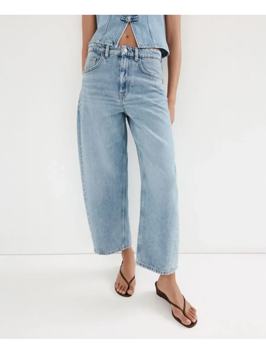 Джинсы с баллон-кроем и укороченной длиной Balloon Crop Jeans MANGO — изображение 8 из 8, синий