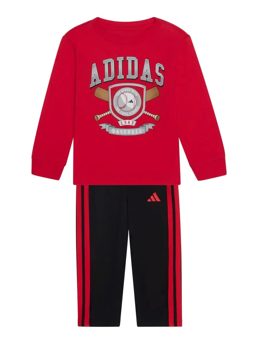 Комплект для мальчика из футболки с длинным рукавом и штанов, с принтом adidas — изображение 3 из 5, яркий красный