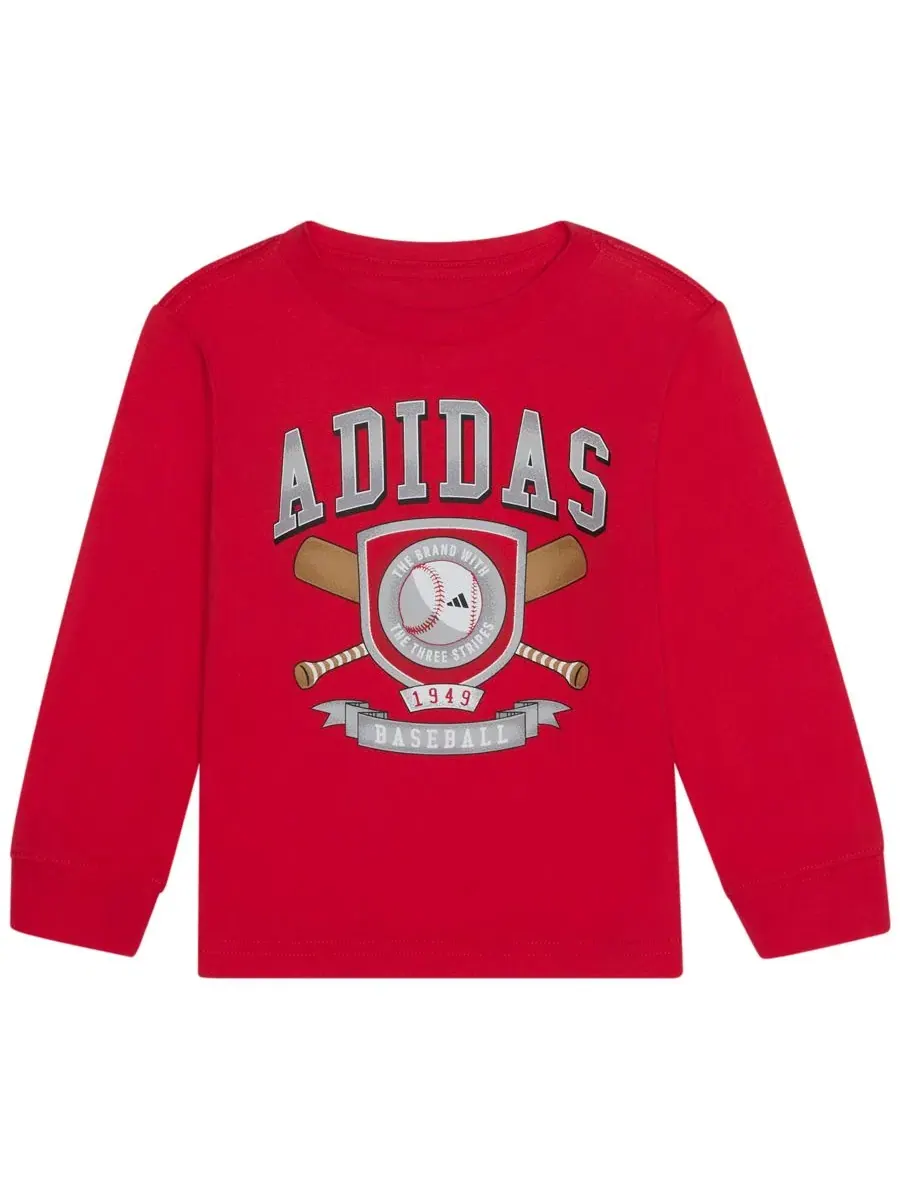 Комплект для мальчика из футболки с длинным рукавом и штанов, с принтом adidas — изображение 4 из 5, яркий красный