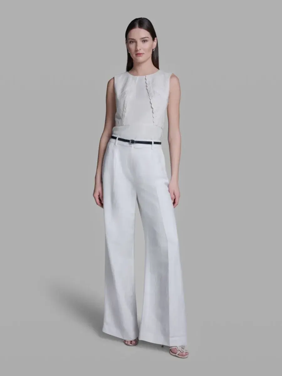 Брюки женские прямого кроя с высокой посадкой и поясом BCBG — изображение 2 из 6, белый