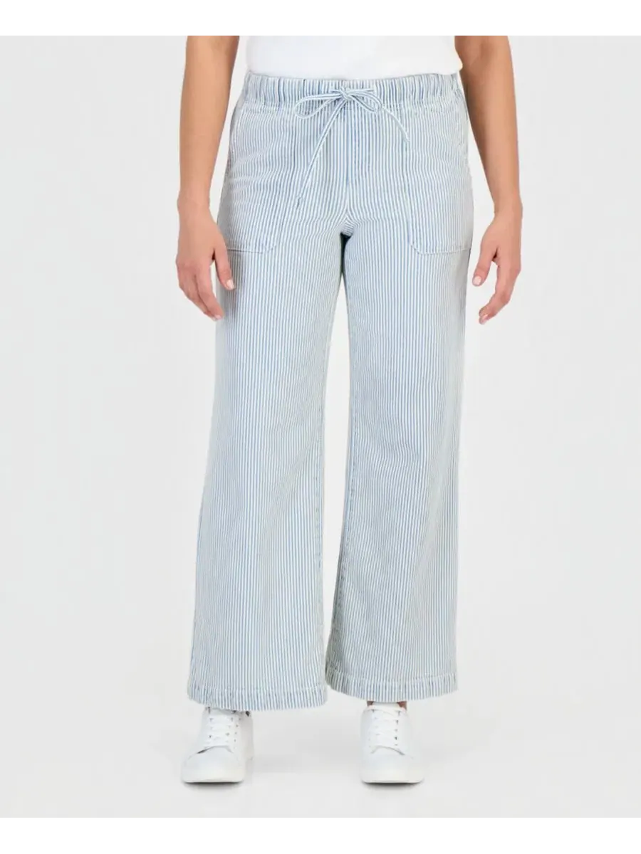 Джинсы-трапеция с широкими штанинами, модель Petite Engineer Stripe Pull-On Wide-Leg Jeans Style & — изображение 4 из 6