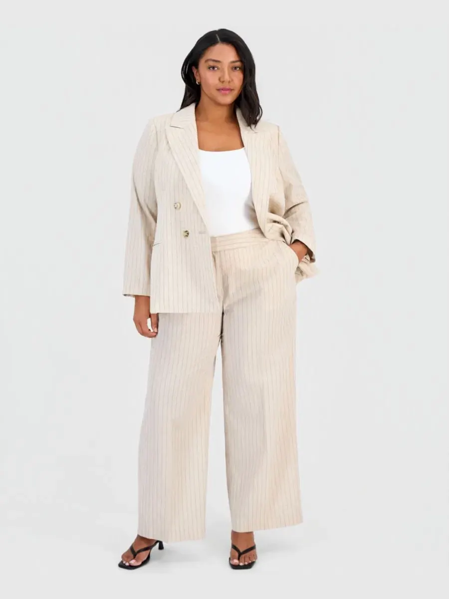 Брюки широкие в полоску Plus Size Pinstripe Wide-Leg Pants Tahari ASL, Dune Espresso