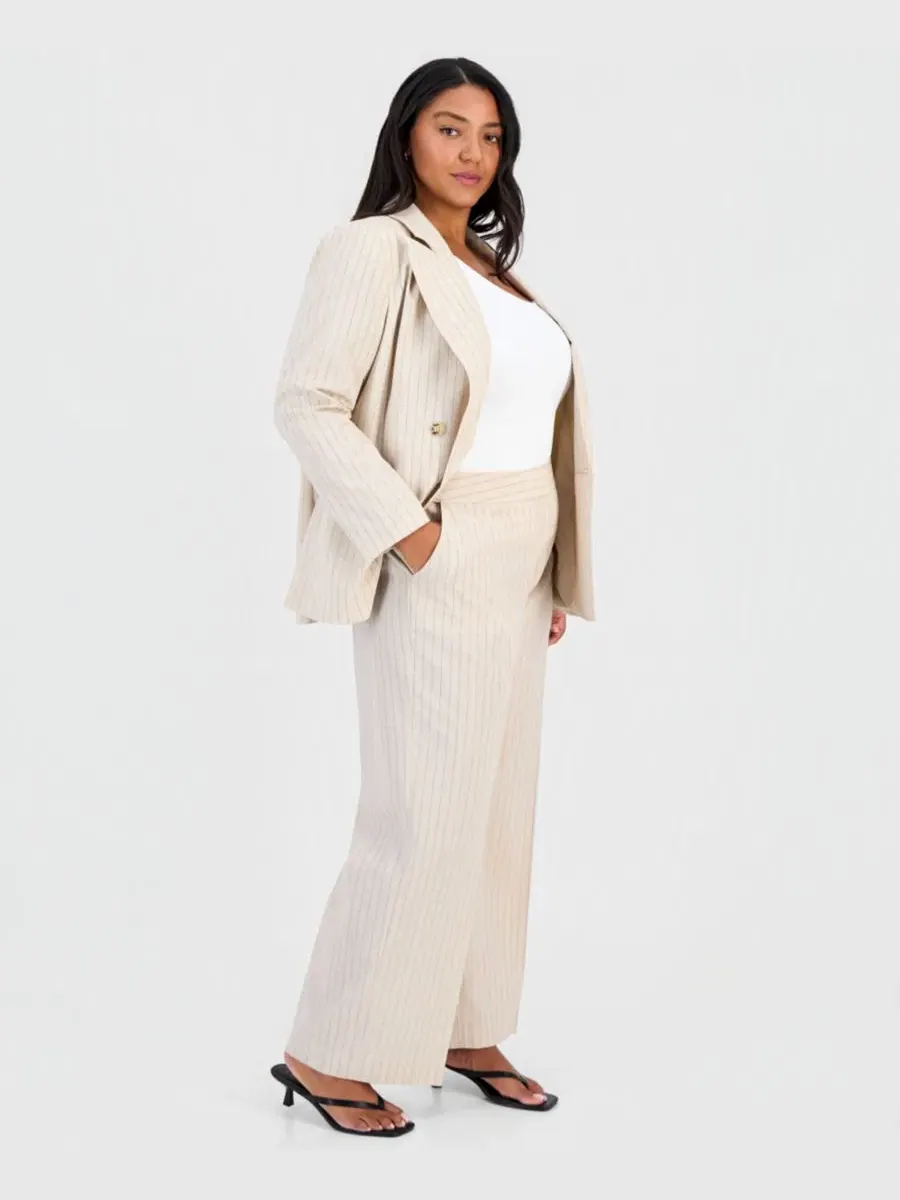 Брюки широкие в полоску Plus Size Pinstripe Wide-Leg Pants Tahari ASL, Dune Espresso — изображение 2 из 4, бежевый
