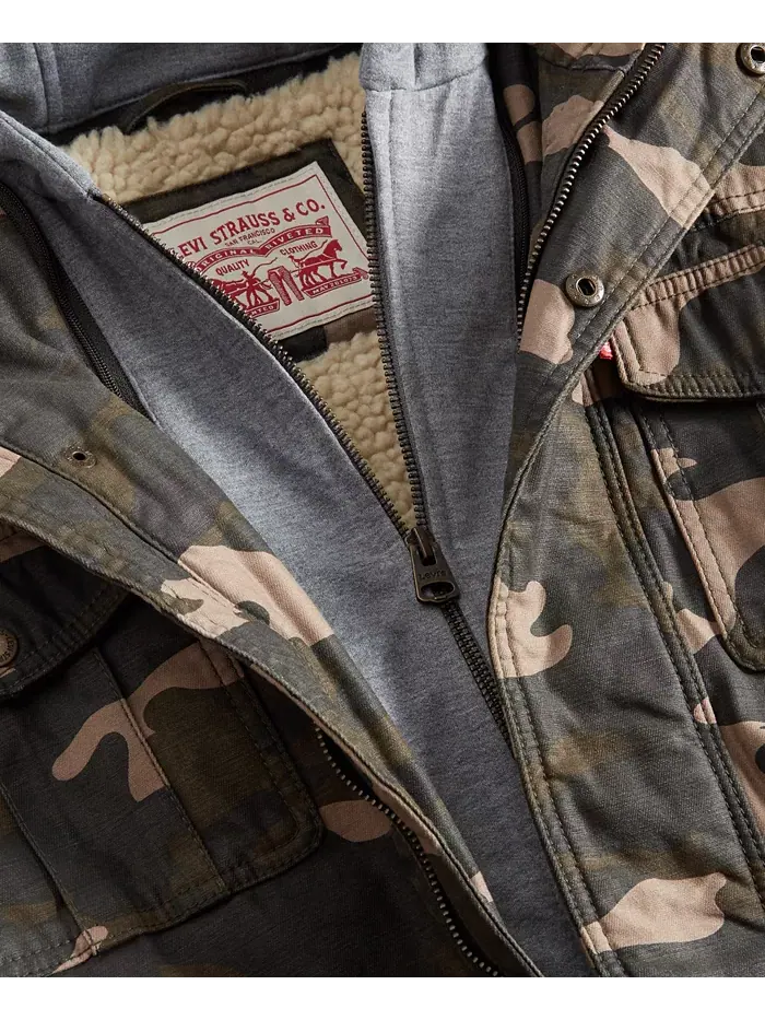 Мужская худи-куртка в стиле Trucker с подкладкой из шерпы и двумя карманами Levi's — изображение 4 из 5, оливковый
