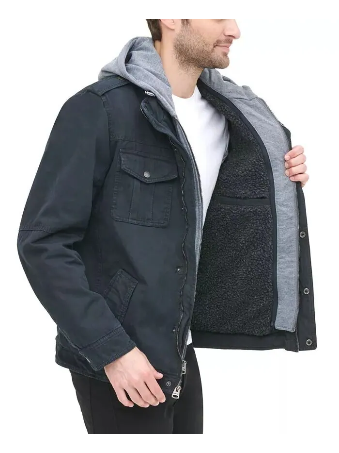 Мужская куртка Trucker с подкладкой из шерпы и двумя карманами, с капюшоном Levi's — изображение 3 из 8, темно-синий