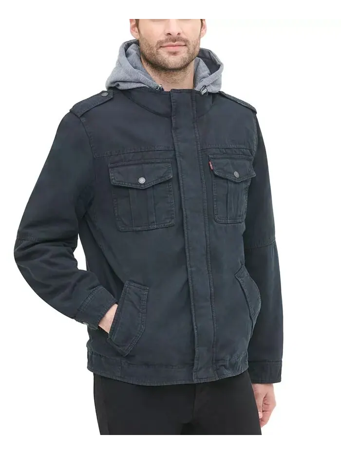 Мужская куртка Trucker с подкладкой из шерпы и двумя карманами, с капюшоном Levi's — изображение 4 из 8, темно-синий