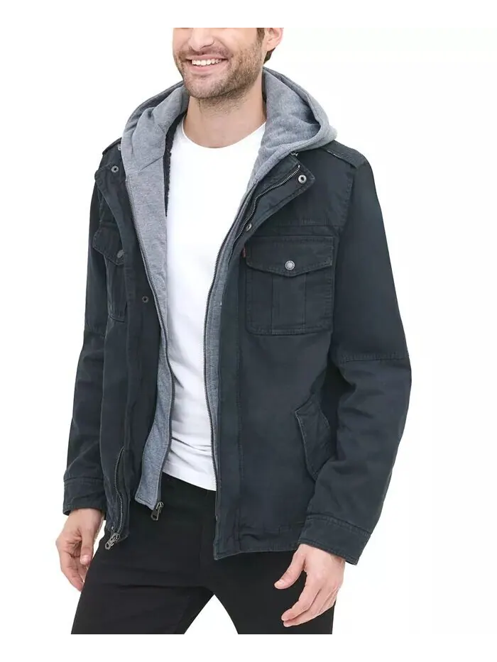 Мужская куртка Trucker с подкладкой из шерпы и двумя карманами, с капюшоном Levi's — изображение 6 из 8, темно-синий