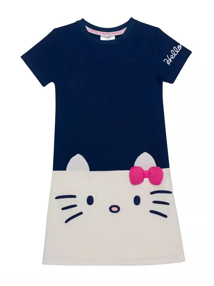 Платье прямого кроя с короткими рукавами для маленьких девочек Hello Kitty — синий