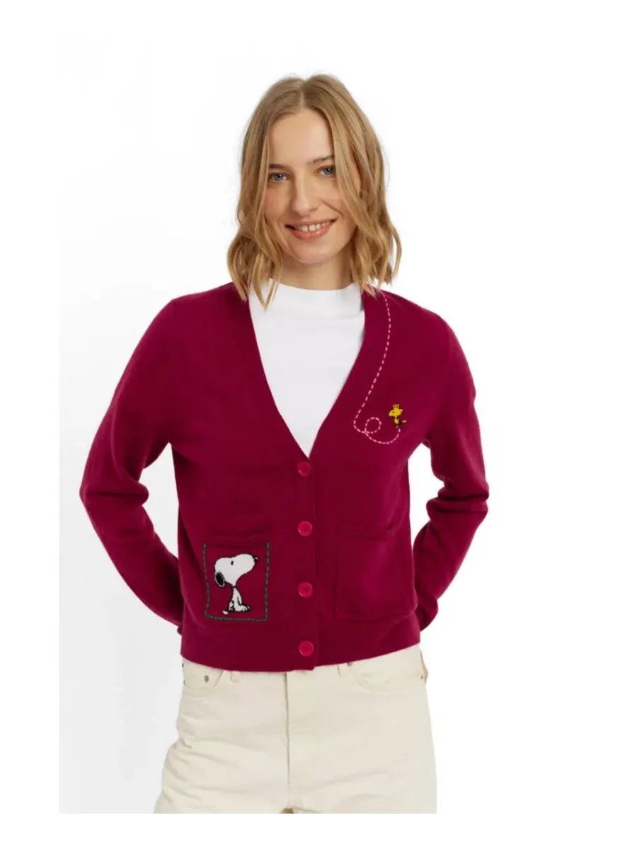 Женский кардиган с V-образным вырезом, с вышивкой, Snoopy Pocket Chinti & Parker — изображение 3 из 4, красный