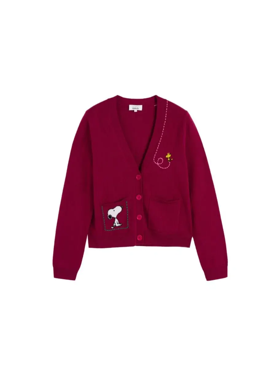 Женский кардиган с V-образным вырезом, с вышивкой, Snoopy Pocket Chinti & Parker — изображение 4 из 4, красный