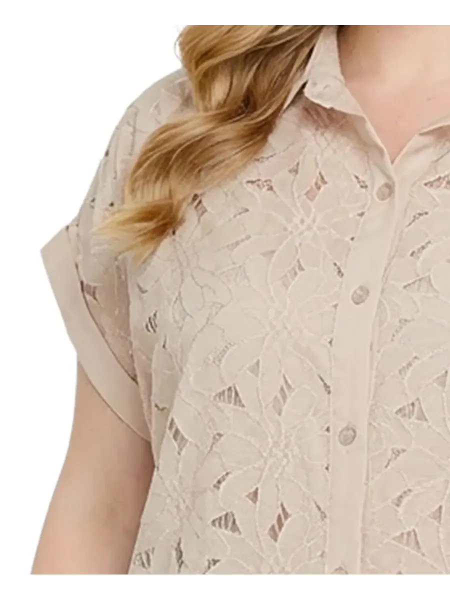 Блузка с коротким рукавом, с кружевной вышивкой, Plus Size Short-Sleeve Eyelet Top NY Collection — изображение 3 из 4