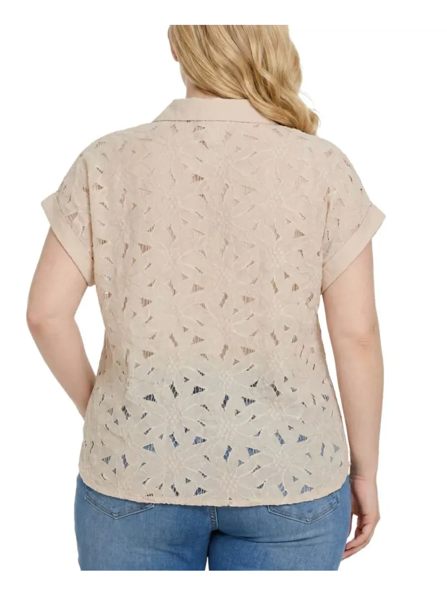 Блузка с коротким рукавом, с кружевной вышивкой, Plus Size Short-Sleeve Eyelet Top NY Collection — изображение 4 из 4