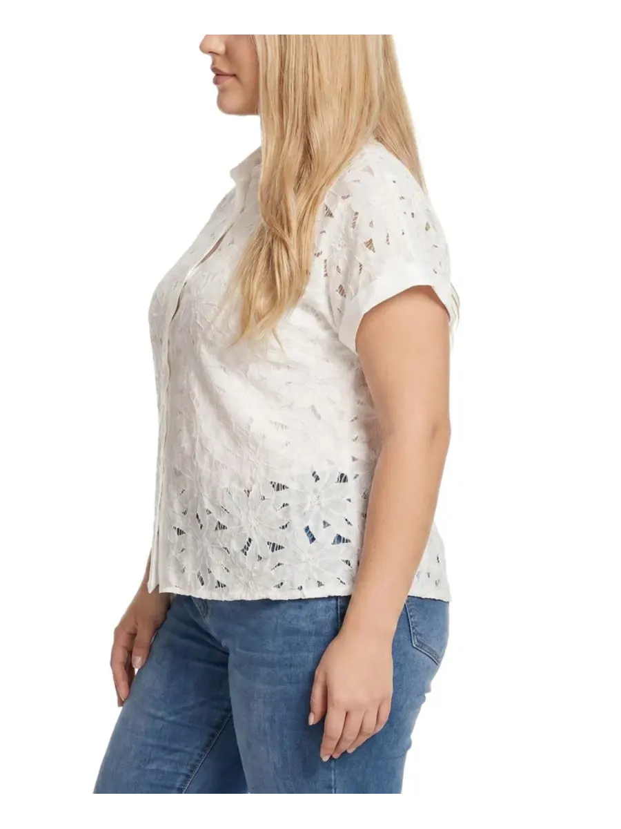 Блузка с коротким рукавом и вышивкой, модель Plus Size Short-Sleeve Eyelet Top NY Collection — изображение 2 из 4, белый