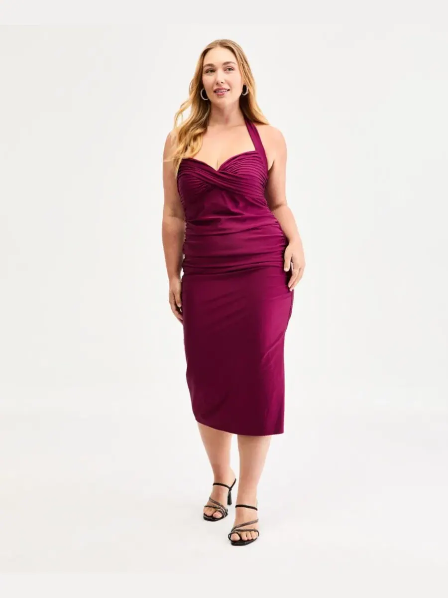Платье миди без рукавов Pleated Bodice Halter Emerald Sundae — фиолетовый
