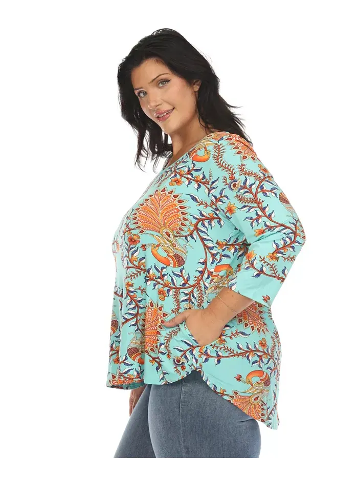 Яркая богемная блуза свободного кроя Plus Size White Mark — изображение 2 из 5, мята