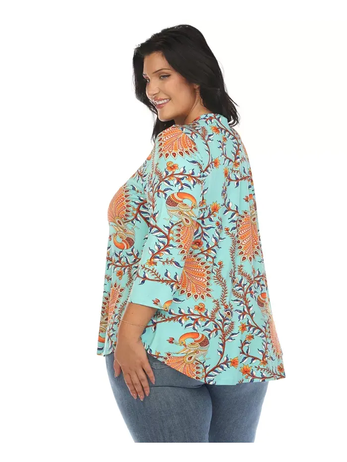 Яркая богемная блуза свободного кроя Plus Size White Mark — изображение 3 из 5, мята