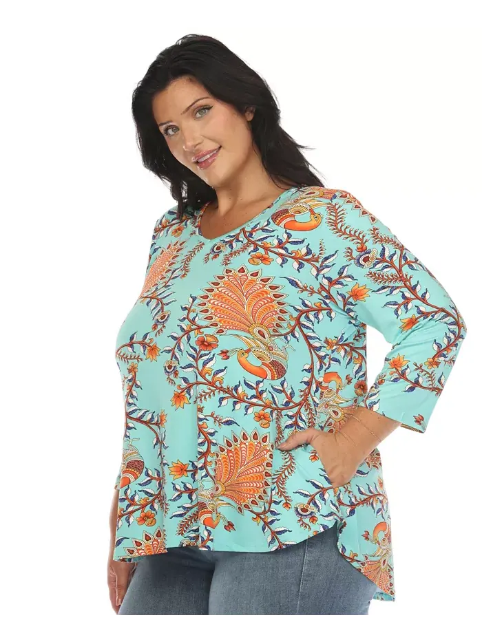 Яркая богемная блуза свободного кроя Plus Size White Mark — изображение 4 из 5, мята