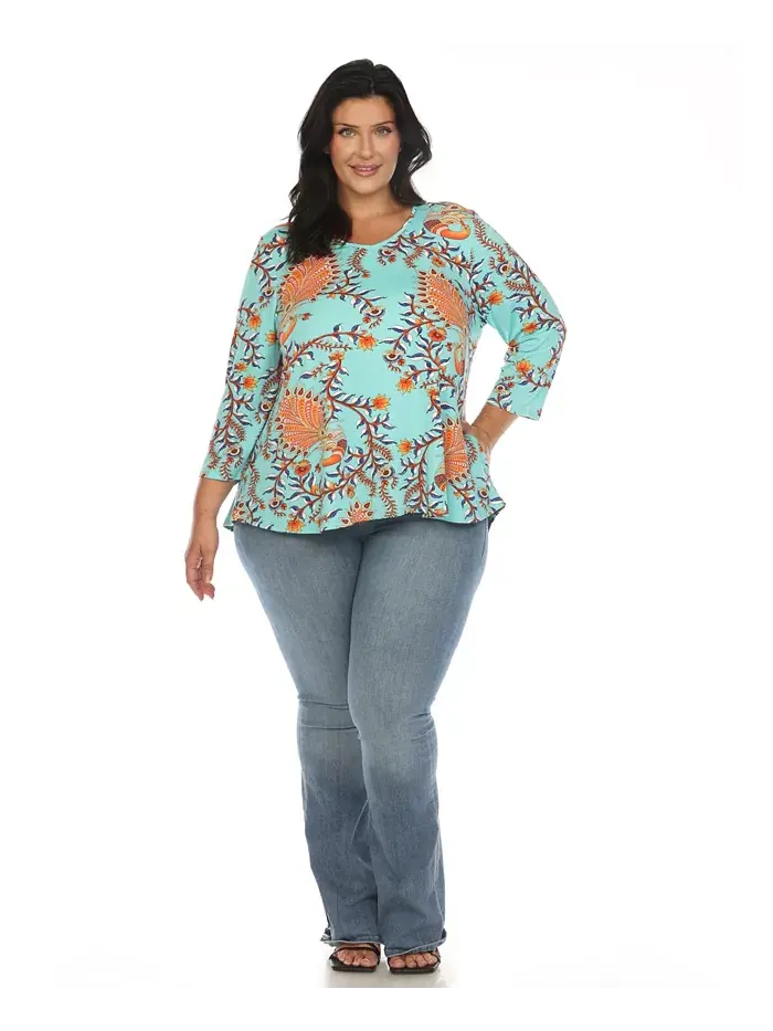 Яркая богемная блуза свободного кроя Plus Size White Mark — изображение 5 из 5, мята