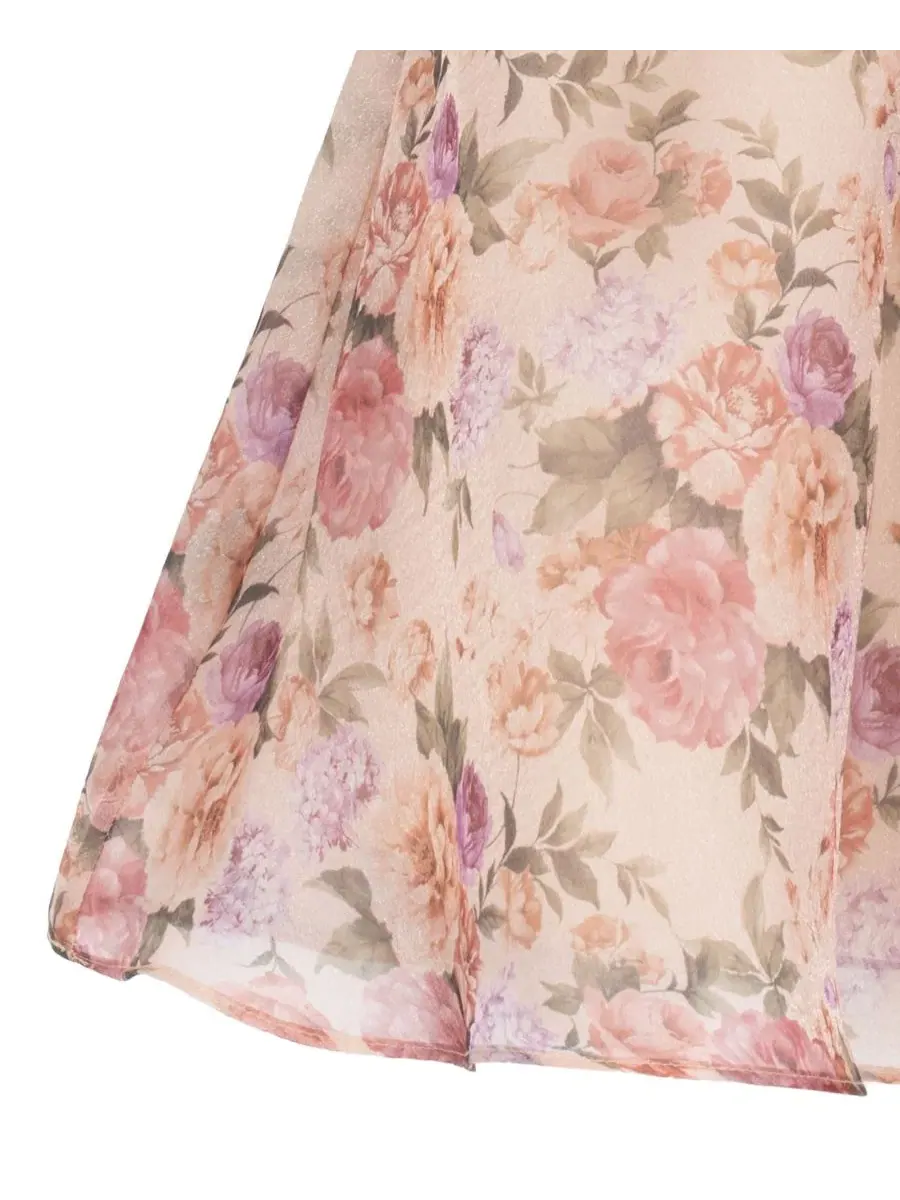 Платье с принтом из шиммерной органзы с пышными рукавами Floral Print Shimmer Organza Puff Sleeve — изображение 7 из 7, тауп