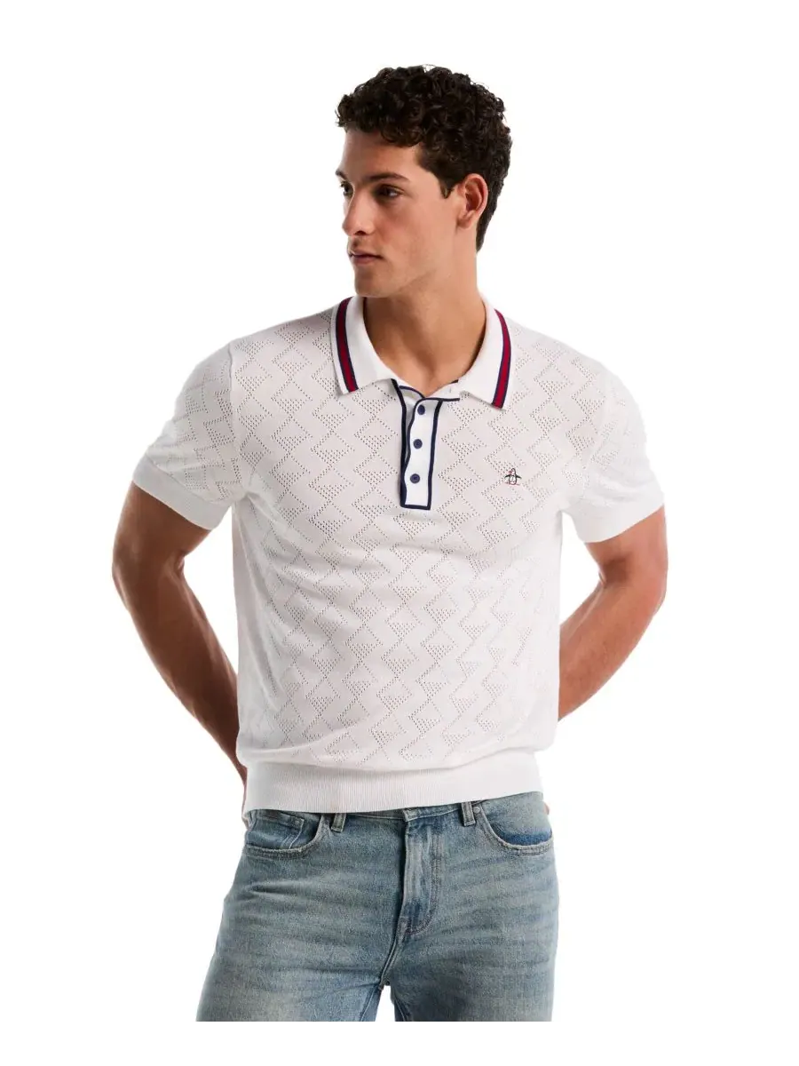 Поло с геометрической перфорацией, слим-фит, с коротким рукавом Original Penguin — белый