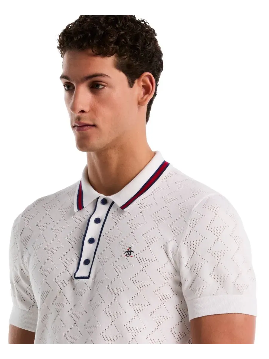 Поло с геометрической перфорацией, слим-фит, с коротким рукавом Original Penguin — изображение 4 из 5, яркий белый