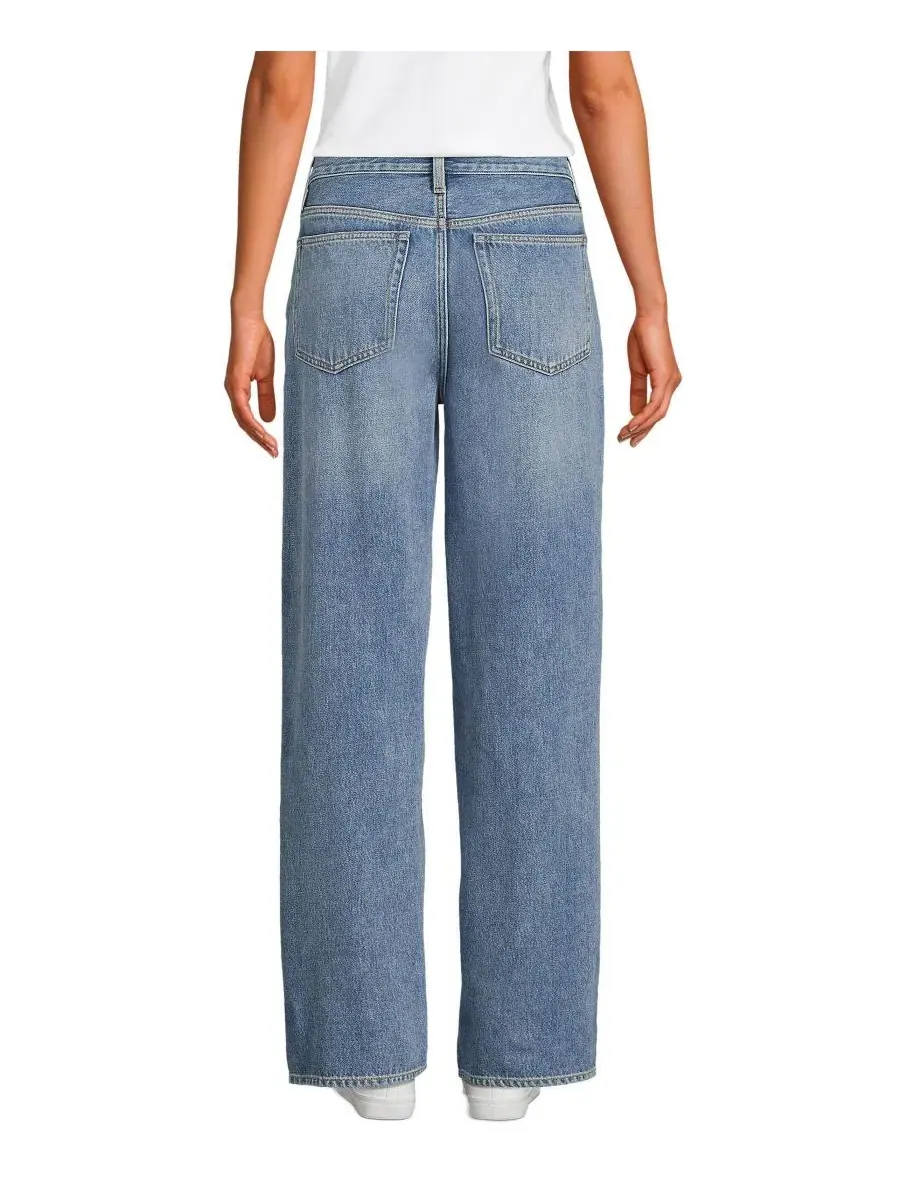 Джинсы свободного кроя Petite Rigid Denim Mid Rise Baggy Jeans Lands' End — изображение 2 из 4, синий