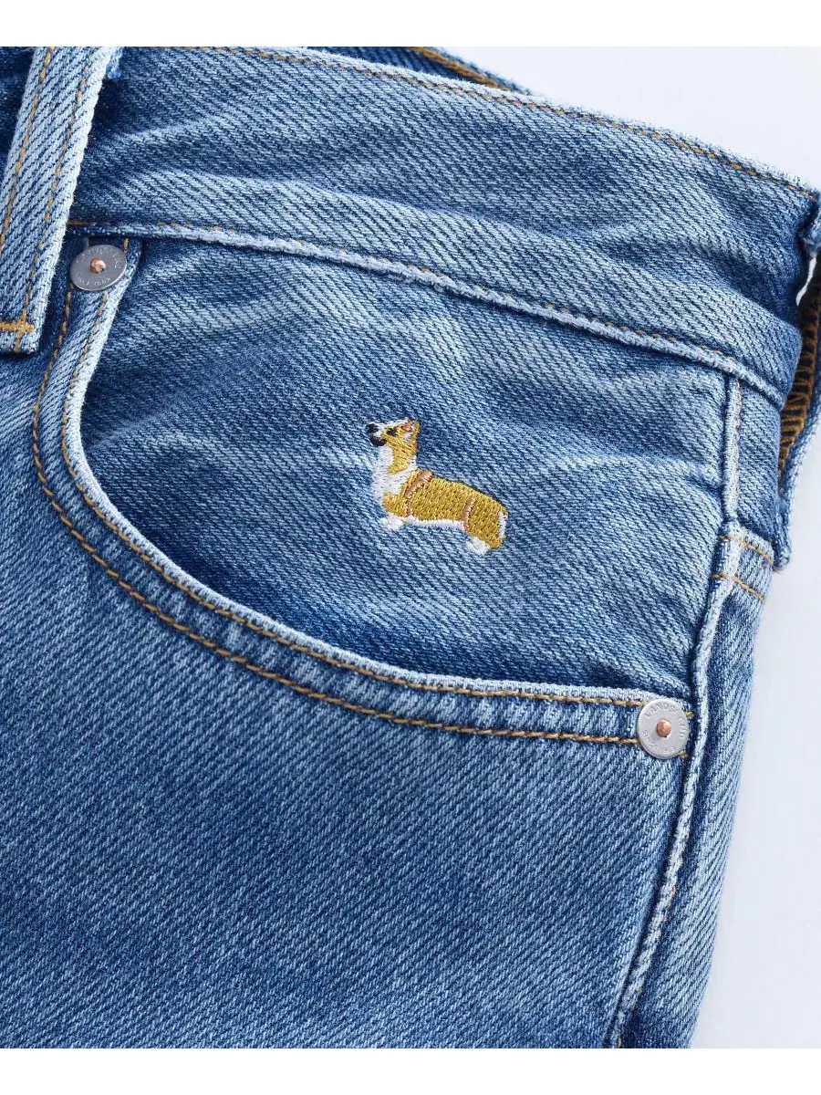 Джинсы свободного кроя Petite Rigid Denim Mid Rise Baggy Jeans Lands' End — изображение 3 из 4, синий