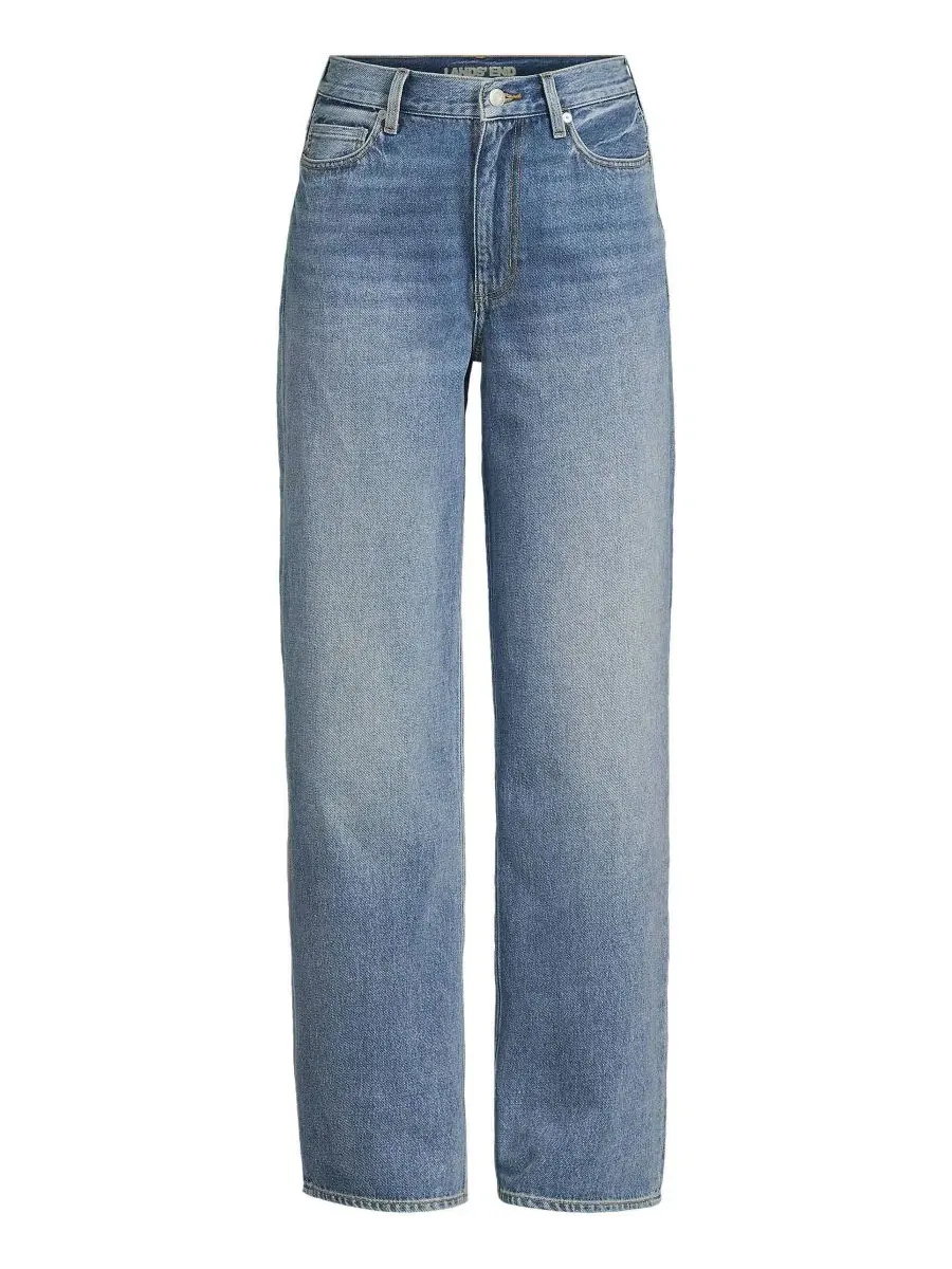Джинсы свободного кроя Petite Rigid Denim Mid Rise Baggy Jeans Lands' End — изображение 4 из 4, синий