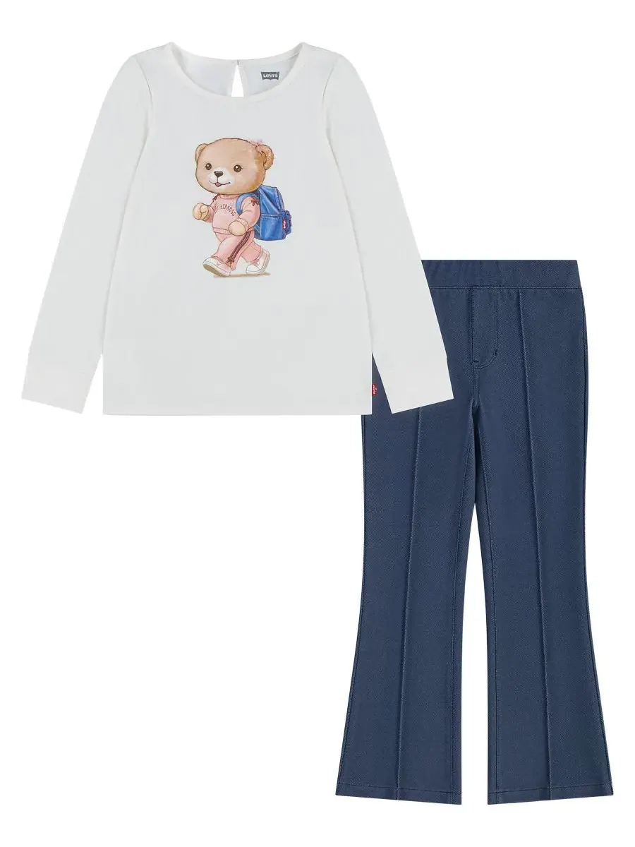 Комплект из футболки с принтом и брюк-клеш, Bear Short-Sleeve T-Shirt and Flared Pants Levi's