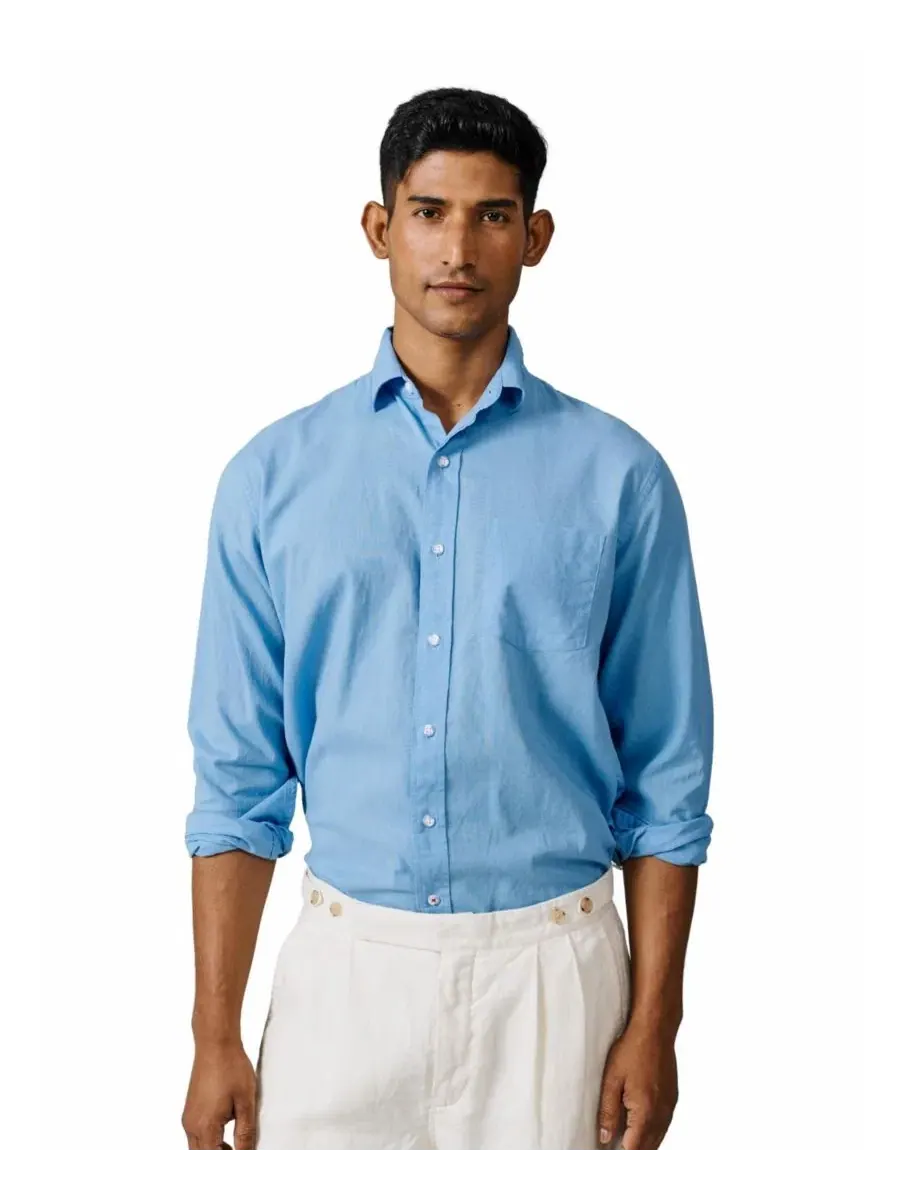 Мужская рубашка свободного кроя Grainsby Linen Cotton Relaxed Shirt Aubin — синий