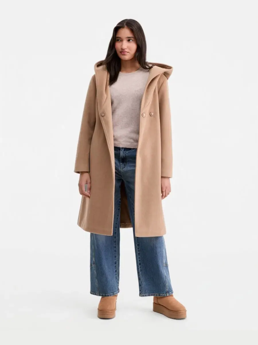 Женское пальто-кокон с капюшоном и поясом Steve Madden — изображение 5 из 5, верблюжий