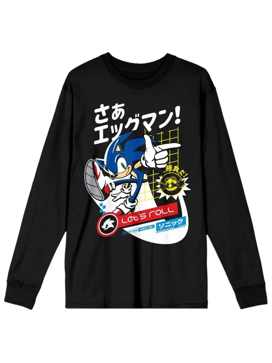 Мужская черная рубашка с длинным рукавом, размер M Sonic The Hedgehog — черный