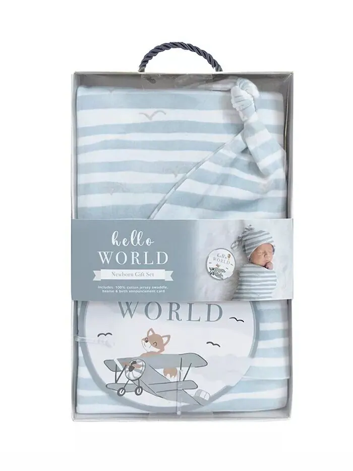 Подарочный набор Hello World для маленьких мальчиков, 3 предмета Living Textiles — изображение 2 из 3, синий