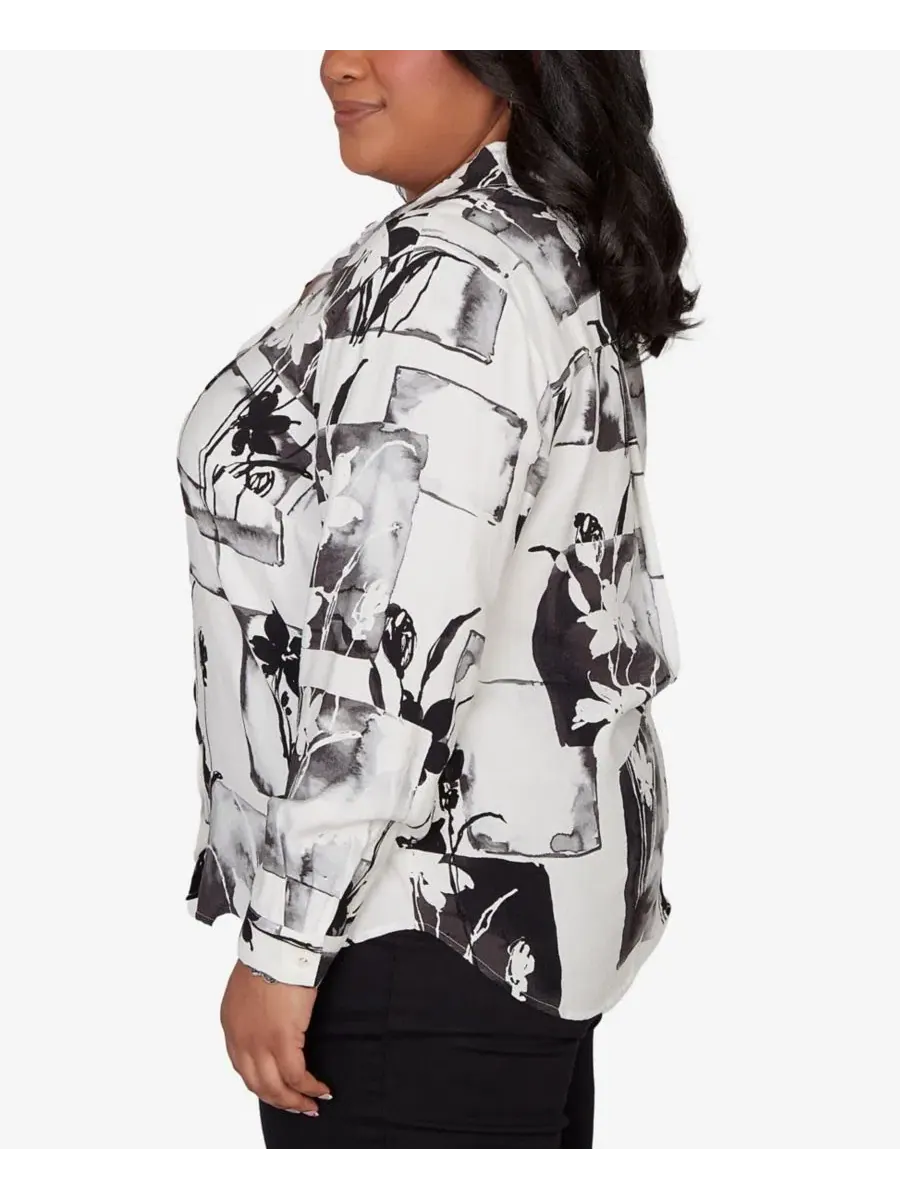 Блузка с цветочными нашивками Crowd Pleaser Floral Patchwork Alfred Dunner — изображение 3 из 5, черный/белый