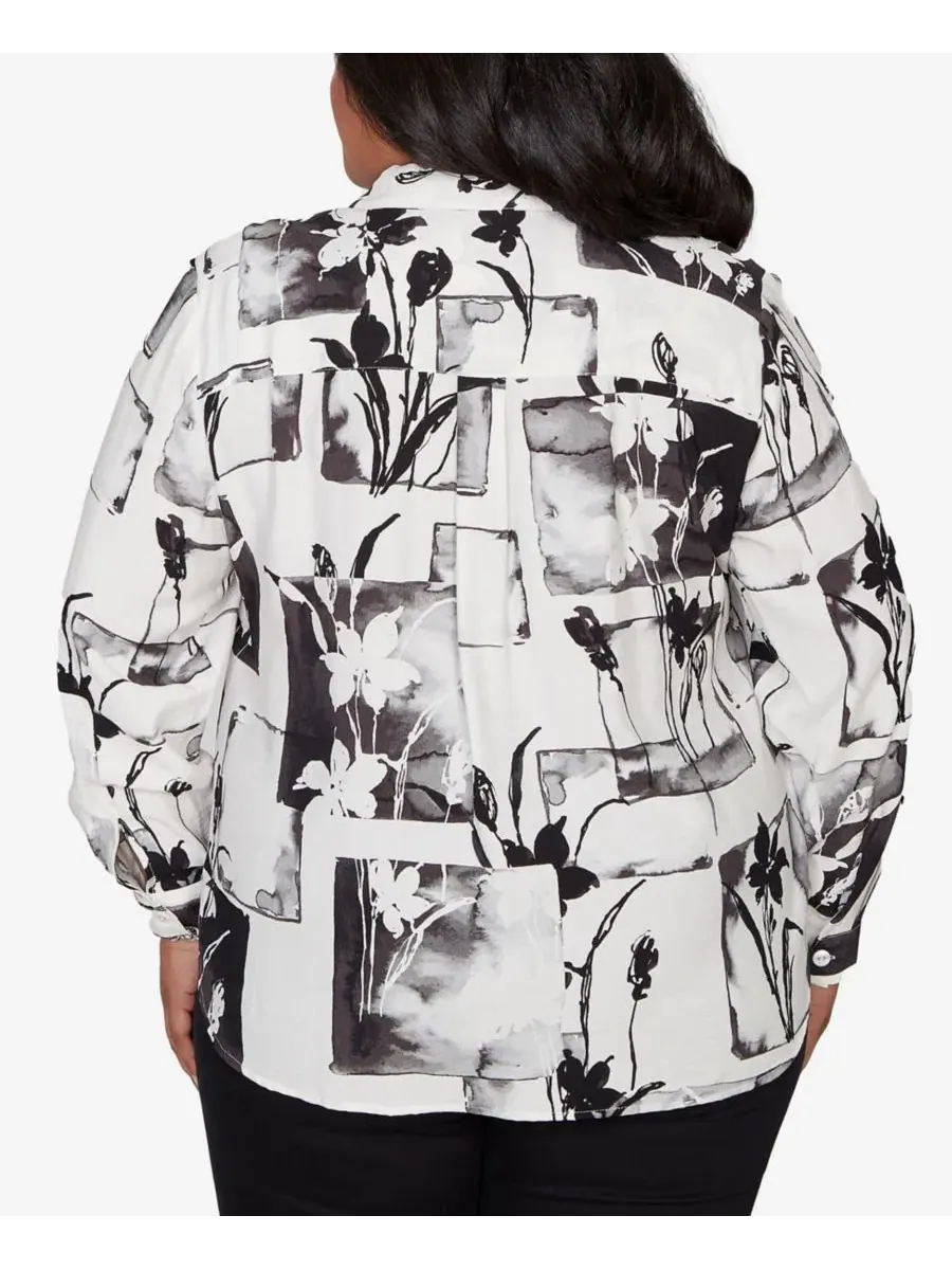 Блузка с цветочными нашивками Crowd Pleaser Floral Patchwork Alfred Dunner — изображение 5 из 5, черный/белый