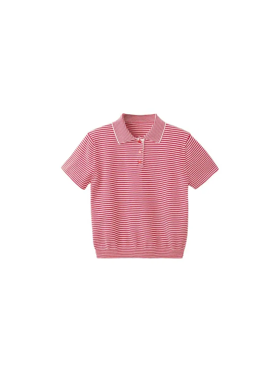 Детский свитер-поло с коротким рукавом, хлопковый, модель Striped Polo MANGO